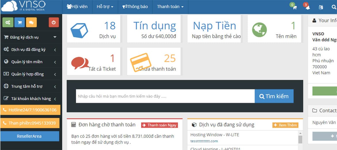 Hướng dẫn sử dụng control panel VPS trên trang id.vnso.vn