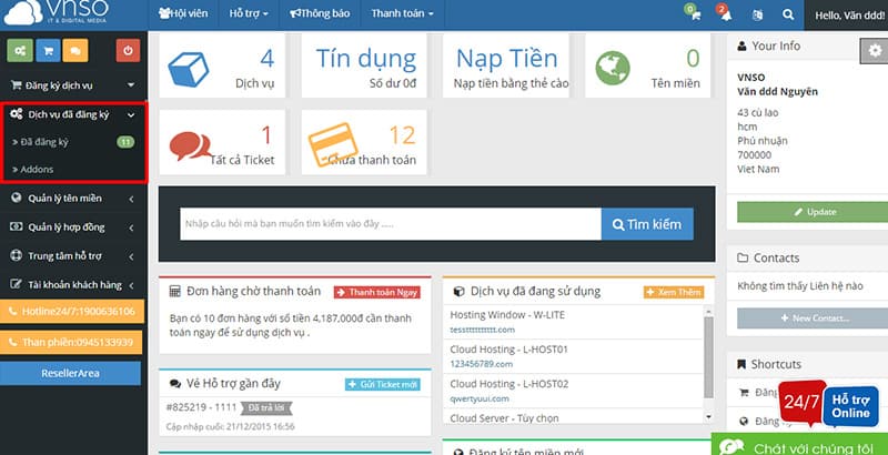 Hướng dẫn sử dụng control panel VPS trên trang id.demo.vnso.vn