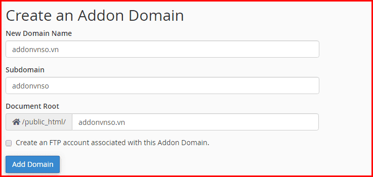 Hướng dẫn cách thêm một tên miền (Addon Domain) trên cPanel